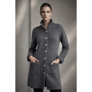 Adrienne Vittadini Designer Wool Blend Sweater Cardigan Jacket Gray Buttons M